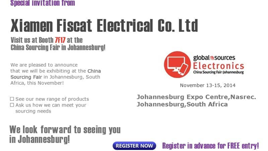 Fiscat zal Global Source Electronics bijwonen in Johannesburg Zuid-Afrika November 11-19, 2014